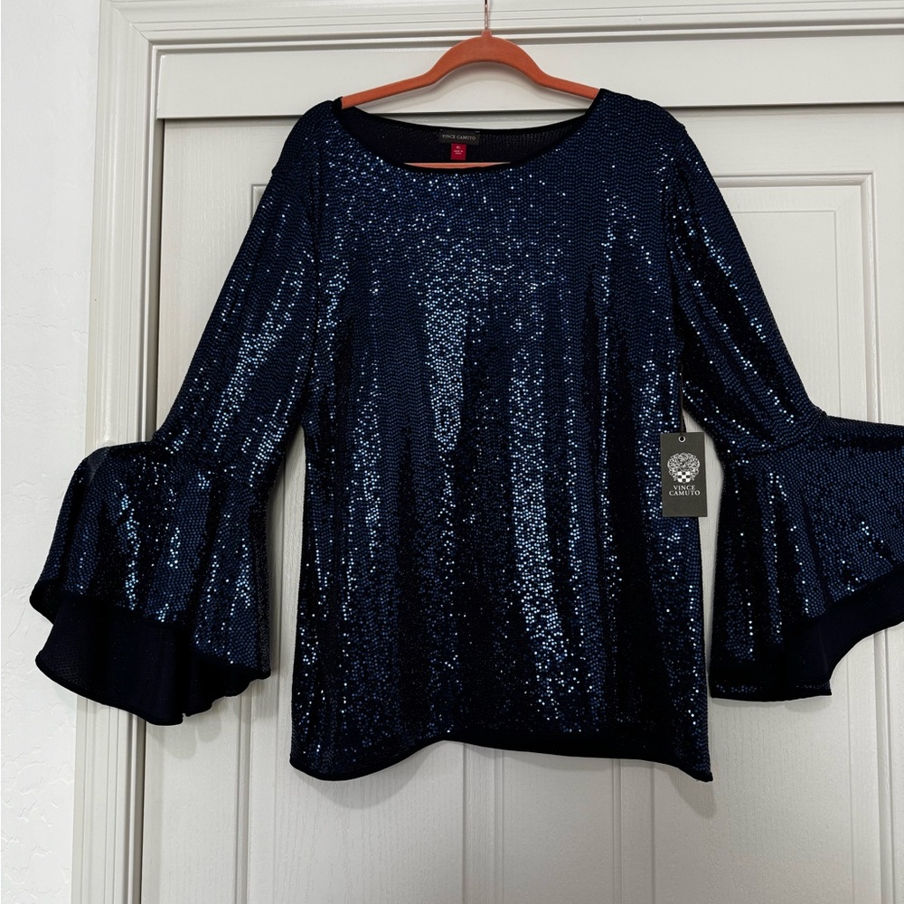 Two by Vince Camuto Navy Sequin Blouse